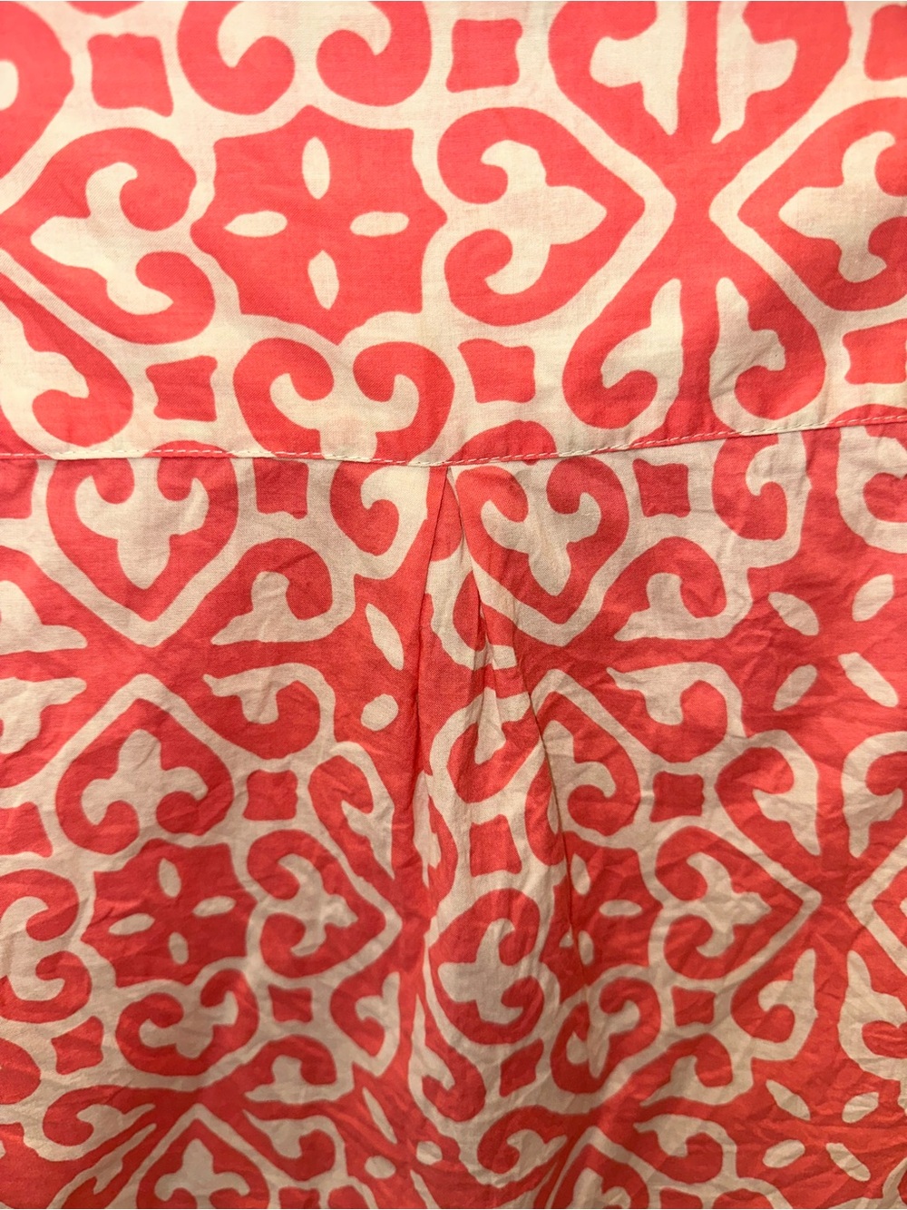 Charlie B Coral Pink Cream Geometric Damask Roll-Tab Blouse V-Neck Top Size M - Picture 5 of 9